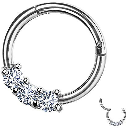 Piersando Segment Clicker Scharnier dünner Ring Piercing mit Glitzer Kristall Septum Tragus Helix Nase Lippe Nasenring Nasenpiercing Silber 1,2mm x 8mm