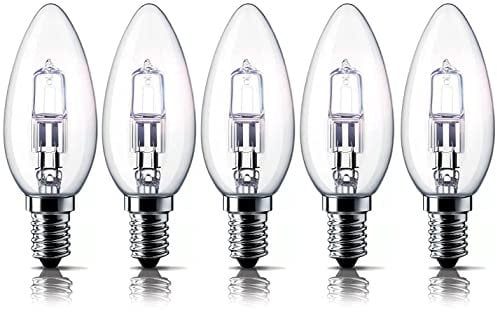 E14 28W Halogen Candle Light Bulbs, Small Edison Screw Bulb (SES) 2700K Warm White Dimmable Pack of 5