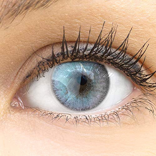 GLAMLENS Mirel Ice Gray grau + Behälter | Sehr stark deckende natürliche graue Kontaktlinsen farbig | farbige Monatslinsen aus Silikon Hydrogel | 1 Paar (2 Stück) | DIA 14.00 | Ohne Stärke