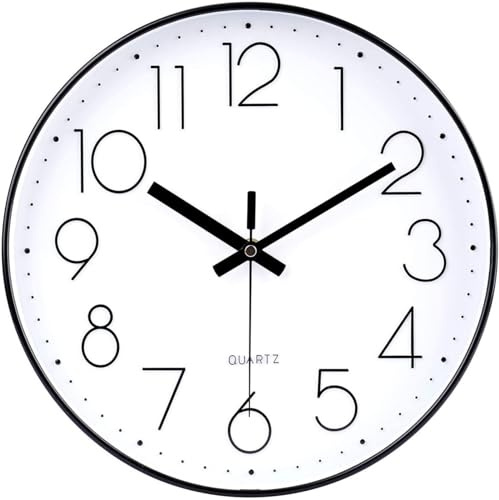 jomparis Wanduhr groß 33cm Rund Wanduhr ohne tickgeräusche Dekor für Wohnzimmer,Küche,Zimmer,Büro (Schwarz)