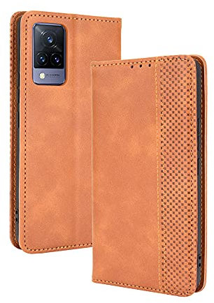 WEIOU Coque pour Vivo V21 5G, Protection Etui Antichoc TPU Housse Premium en Cuir PU ave Portefeuille[Fentes pour Cartes][Fermeture Magnétique]. Brown