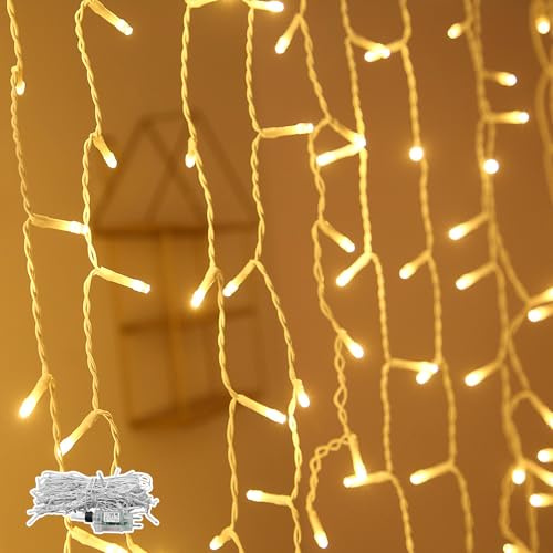 NAIZY LED Eisregen Lichterkette für innen und außen IP44 wasserdicht 8 Modi für Innenausstattung Außenbereich Schlafzimmer Hochzeit Weihnachten Party Warmweiß (600er LED - 15M)