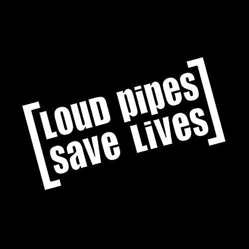 14cmx6,5cm Loud Pipes Save Lives Aufkleber Sticker Auto Motorrad Bike Auspuff Tuning Fun White