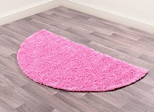 Retro Shaggy Half Moon Semi Circle Door Mat Rug 70 x 140 cm (2'3''x4'7'') (Blush Pink)