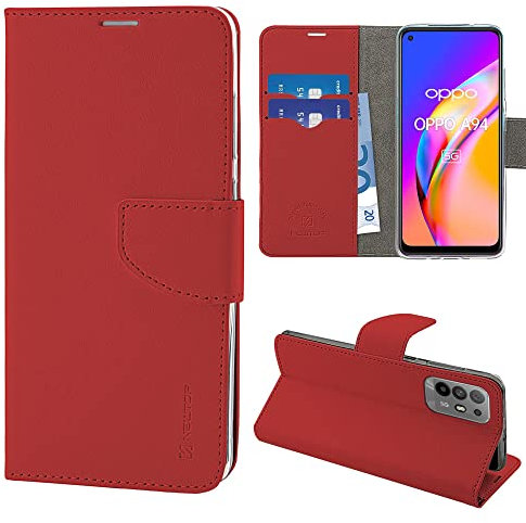 N NEWTOP Cover Compatibile con OPPO A94 5G, HQ Lateral Custodia Libro Flip Chiusura Magnetica Portafoglio Simil Pelle Stand (Rosso)