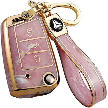 ontto Autoschlüssel Hülle Cover Passt für Audi A1 Sportback 30 35 45 TFSI S-Line 2019-2022 Zubehör Fernbedienung Schlüsselanhänger TPU Schutzhülle Schlüsseletui Schlüsselbox 3 Tasten-Tie-Dye Rosa