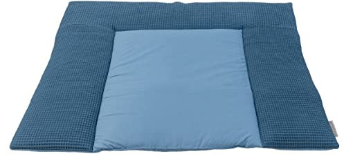 ULLENBOOM ® Wickelauflage 85x75 cm Waffelpiqué Blau (Made in EU) - Wickelunterlage Waschbar und für Unterwegs geeignet, Bezug: 100% OEKO TEX Baumwolle, Wickeltischauflage 75x85