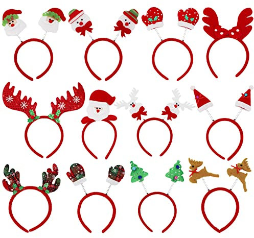 STHGDONA Bandeaux de Noël,Serre-tête de Noël, 12 pièces Bandeaux de Noël Fête, Serre Têtes de Noël pour Femmes Enfants et Hommes, Cerceaux de Cheveux de Noël, Renne Bandeaux, Bandeaux de Fête Noël