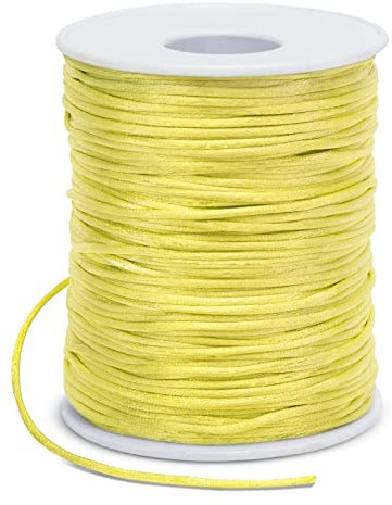 LEREATI Satin 1.5mm x 100m Nylon Cord Bracelet Thread Rattail Silk Cord Beading Thread Jewellery String for Making Bracelets, Necklaces, Chinese Knot DIY Crafts (Yellow)