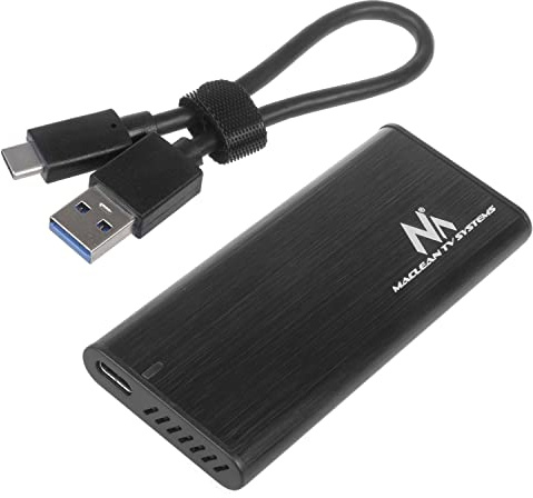 Maclean MCE443 NVMe SATA SSD M.2 Gehäuse NVMe (PCIe), NGFF (SATA) Unterstützt USB 3.1 gen.2 2230/2240/2260/2280 USAP Kompatibel mit PC und Mac Aluminium Plug&Play Schwarz