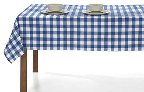 LAN&LAN Vichy Nappe rectangulaire à carreaux lavable, superbe pour l'intérieur et l'extérieur, idéale pour les pique-niques et les réunions en plein air (140 x 180 cm, bleu)
