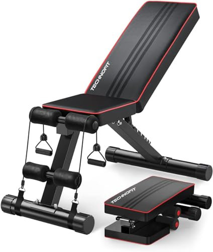 Technofit Hantelbank Multifunktions Hantelbank klappbar Trainingsbank mit Zugseil, Schwarz