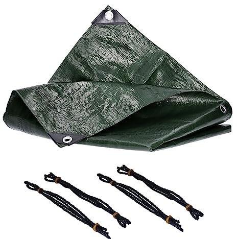 Bâche en PE renforcée 8x10m, 260g/m², avec 4 Cordes de Fixation, œillets en Aluminium Tous Les 50cm, Coins et Bords renforcés - Imperméable, indéchirable, UV stabilisée, Étanche