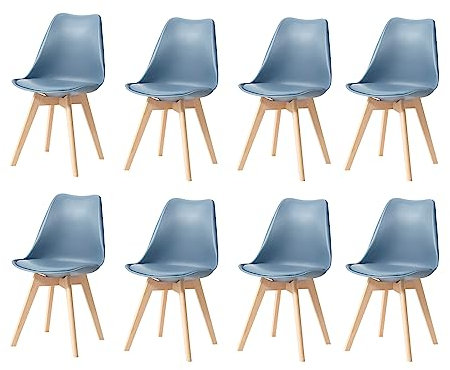 GrandCA HOME 8er Set Skandinavischer Esszimmerstühlen, Gepolsterter Stuhl mit Beinen aus Buchenholz, für Esszimmer, Wohnzimmer, Schlafzimmer, Küche (Navy blau)