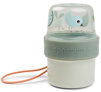 Done by Deer To go 2-way Snack-Behälter S Birdee Grün - zweiteiligen Snack-Behälter - Ø8 x H 11,5 cm - 100% PP, Dichtungsring: 100% Silikon beide in Lebensmittelqualität
