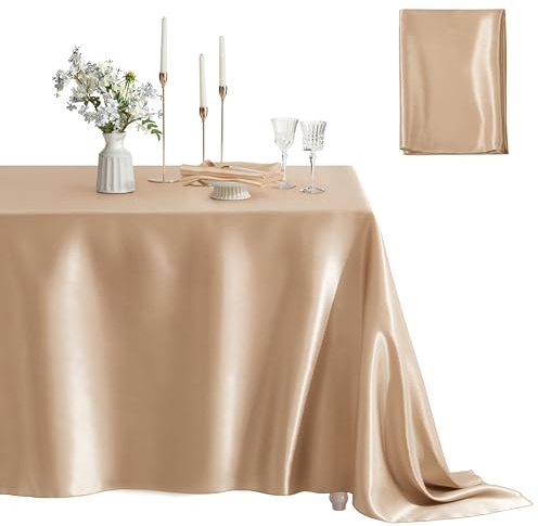Counfeisly 1 Stück Rechteckige Tischdecke aus Satin, weich, seidig, Tischdekoration für Hochzeit, Bankett, Esszimmer, Innen- und Außenbereich, 150 x 210 cm, Taupe