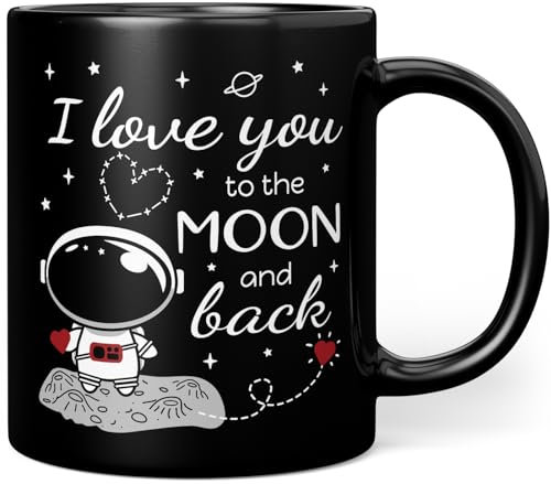 Geburtstagsgeschenk Frauen Männer - Geburtstag Frau Mann - Weihnachtsgeschenke Frauen (I love you - Moon - Black) Keramik 330ml