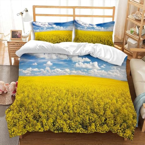 igyhuij King Size Duvet Cover Sets Rapeseed Flowers 3D Printed Bedding Double Bed Set Soft Microfibe Bedding Set Rapeseed Flowers Quilt Cover 230x220 cm and 2 Pillow cases 50x75 cm n1826
