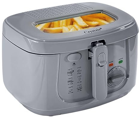Crystals Electric 2.5L Deep Fryer, Deep Fat Fryer Countertop with Non-Stick Coating, Non-Stick Frying Pan Internal Mesh Basket with Safety Handle + Viewing Window - 1800 Watts (Grey)