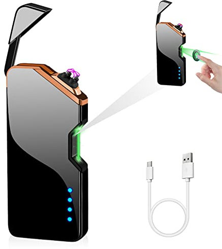ASANMU Vatertagsgeschenk für Papa Männer Ihn Feuerzeug Elektrisch, Elektro Feuerzeugs USB Aufladbar, Lichtbogen Feuerzeug Lichtbogen USB Aufladbar Dual ARC mit Batterieanzeige Geburtstag Männer Opa
