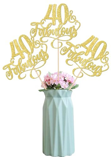12 Stück 40 & Fabulous Tortendeko Glitzer Forty and Fabluous 40th Assembled Geburtstag Tischblume Tafelaufsatz Sticks für Cheers to 40 Jahre alt Kuchen Deko Geburtstag Party Cupcake Toppers Gold