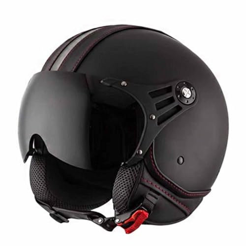 Vintage Cuir Casque De Moto Jet,Adulte Demi Casque pour Homme Et Femme avec Anti Scratch Visiere Portable Casque Moto Bols ECE Homologué Face Ouverte Casque Mobylette 1,M:54-55CM