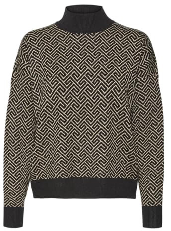 VERO MODA Damen VMARIA Art Batwing Highneck Pullover GA Strickpullover, Black/Detail:W. Silver Mink Grafic Print, XS