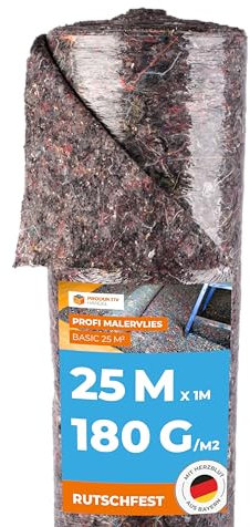 Malervlies Rolle 25m x 1m 180g/m² Abdeckvlies in Profi-Qualität mit PE Anti-Rutsch Beschichtung - Malerfliesrolle Abdeckflies als Bodenschutz bei Malerarbeiten