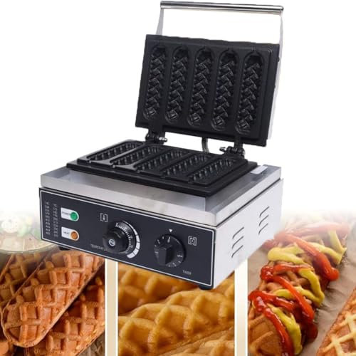 Commercial French Hot Dog Waffle Maker Iron Machine 1500W Electric Nonstick Corn Dog Maker 5/6 PCS Hotdog Cheese Stick Press Iron, 50-300℃ Temp Control, 5-min Timer French Muffin Cooker,5pcs