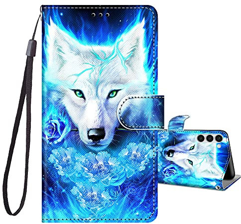 JRIANY Case for Samsung Galaxy A15 5G/4G, PU Leather Wallet Case with Card Holder Cute Pattern Animal Design Shockproof Cover Flip Case Compatible with Galaxy A15 5G/4G - Wolf A