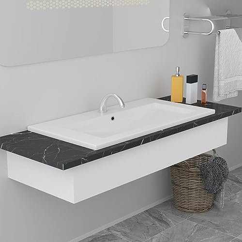 Chaduof Lavabo à encastrer 81 x 39,5 x 18,5 cm en céramique blanche, lavabos, lavabos, lavabos de salle de bain(SPU:145062)