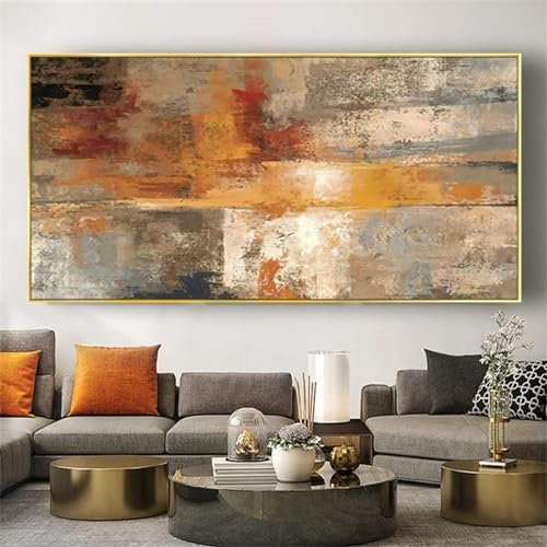 Peinture à l'huile sur toile de couleur chaude abstraite, grand tableau mural simple, Beige et gris, art sur toile pour la décoration de la maison et du salon, 70x150cm/28x59in, sans cadre