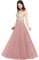 SWEMILE Robe Femme Chic et Elegant Robe Ceremonie Femme Robe de Mariée Robe de Soiree Femme Longue avec Dentelle Col Rond Dos Ajouré sans Manches Robe Rose Pâle 36
