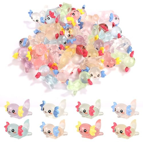 32st Kleine Tierfiguren, Leuchtet im Dunkeln Miniatur Axolotl Mini Axolotl Resin Leuchtendes Axolotl-Ornament Anhänger für Gartenlandschaft DIY Handwerk Puppenhaus Topfpflanzen Dekorationen