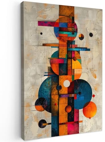 MuchoWow© Bild auf Leinwand Groß 80x120 cm XXL Schlafzimmer Bilder Badezimmer Wand Deko Wohnzimmer Moderne Wanddeko Bilderwand Geschenk Vintage - Modern - Kunst - Orange - Geometrische Formen