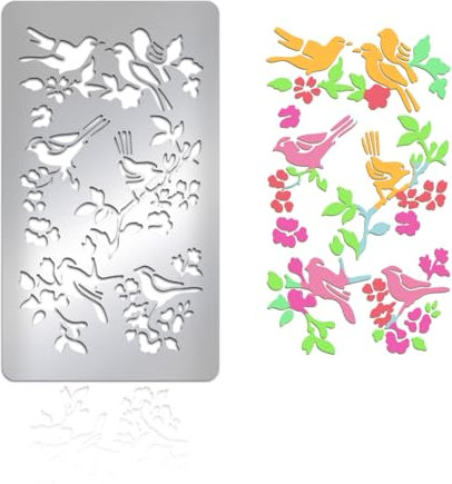 UNICRAFTALE 1 Stück Metallschablone Birds Baumzweige Metall Schablonen Zum Journaling Tierschablonen Edelstahl Malschablonen Vorlage Zum Holzbrennen Schablonen Zum Zeichnen Gravieren Scrapbooking