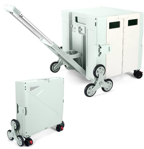 LexonElec x SELORSS Carrello della Spesa Pieghevole con Ruote Saliscale, Manico Telescopico Regolabile in Alluminio e Coperchio, Scatola Utile Pieghevole, Carrello Portatile, 90KG/76L - Verde Bianco