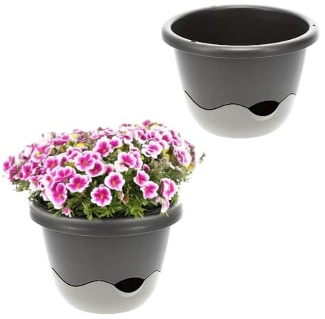GarPet 2X Blumentopf zum hängen Outdoor mit Wasserspeicher Hängeampel Blumenampel Kette Hängeblumentopf 30 cm Anthrazit Außenbereich 30 x 30 x 19,5 cm