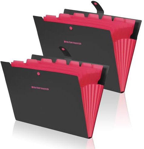 RAFIYU 2 Pcs Fächermappe A4, Dokumentenmappe mit 8 Fächer, Ordnungsmappe mit Schnalle, Mappe Mit Fächern, Kunststoff Document organizer Für Büro Hause Schule (Schwarz)