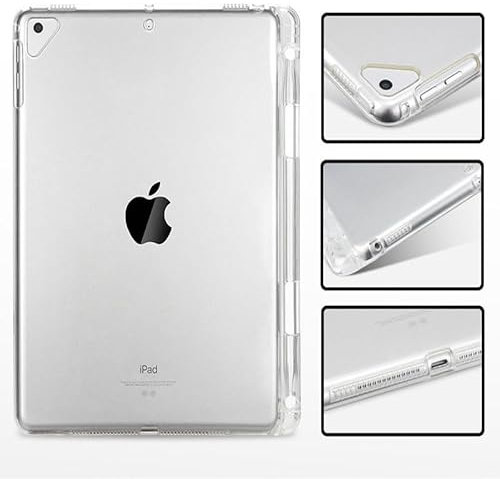 Clear Soft iPad Case TPU Transparent Shockproof Protective Cover+Apple Pencil Holder for iPad 5th/6th Generation/iPad 9.7-inch 2017/2018/iPad Air/iPad Pro 9.7