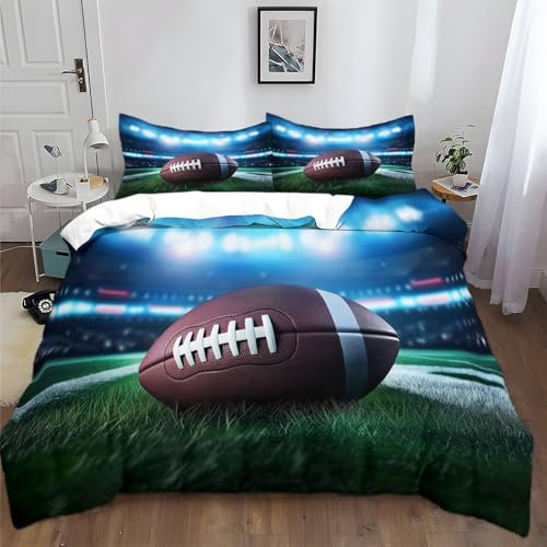 Generisch Bettwäsche 155x220cm American Football Stadion Rasen Bettwäsche Set Microfaser Superweiche Atmungsaktivem Bettbezug mit Reißverschluss und Kissenbezug 80x80 cm