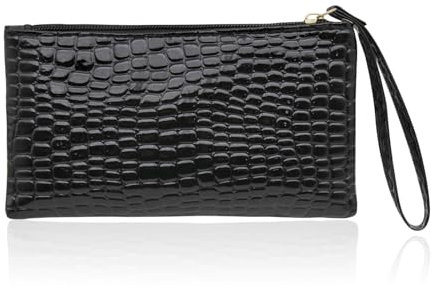 AfitLulu Women Wallets Wristlet Clutch Purse with Wrist Strap, Ladies Purse Long Phone Clutch Wallet Phone Purses Crocodile Texture Womens Purses Phones Bag with Zipper for Cards Cash Phones (Black)