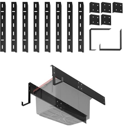 Heavy Duty Overhead Garage Storage Rack System - Adjustable Tote Bin Storage Racks Supports Most Bins (8 Sets for 4 Bins)