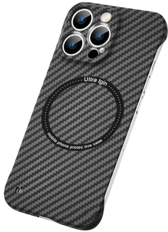 Carbon Fiber Magnetic Phone Case for Iphone 16 Pro Max, 16/15/14/13/12 Series, Compatible with Magsafe, Ultra Thin Slim Frameless (Black,for iPhone 16 Pro Max)