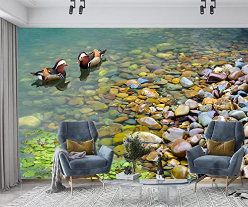 Papier peint autocollant non tissé pour salon, chambre à coucher et bureau Motif ruisseau et canards 400 x 280 cm