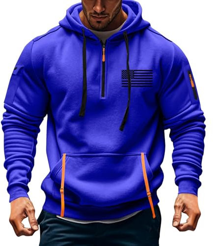 Hoodie Herren Oversize 2024 Winter Pulli Hip Hop Outdoor Kapuzenpullover Winter Dicke Kapuzenpulli Langarm Pullover mit Taschen Kordelzug Casual Sweatshirt Personalisierte Hoodie(Royal Blue,L)
