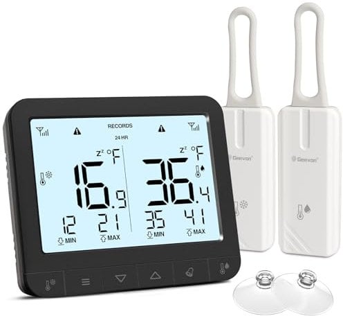 Geevon Digital Fridge Thermometer with Alarm, Low Battery Warning Icon LCD Max/Minimum Temperature Display Suitable for Home or Commercial Use