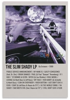 JCVXOELT Eminem The Slim Shady LPArtist Album, Hip-Hop-Künstleralbum, Cover, Musikcover, Leinwandposter, Kunstposter, Wandkunst, Poster, Leinwanddekoration, 50 x 75 cm, ungerahmt, 30