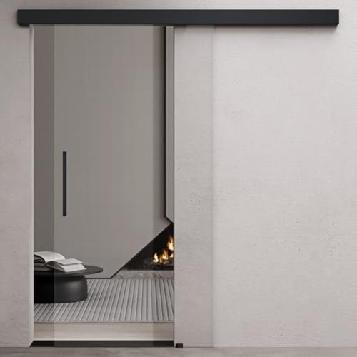 Durovin 775 * 2050mm Internal Sliding Glass Door - Clear - Black Bar Handle & Rail - with Track 5ft for Bathrooms Kitchens Living Room Bedroom
