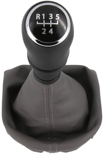 Schaltknauf + Schaltsack Set 5 Gang passend für VW T6, ab 2015, Plug & Play, Auto Schalthebel Schaltmanschette, mit Rahmen, schwarz - grau